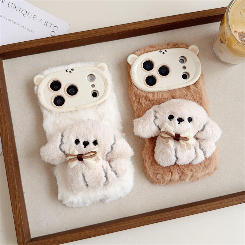 Phone Cases For Iphone 13 - ثلاثية الأبعاد الكرتون Bowknot جرو دافئ