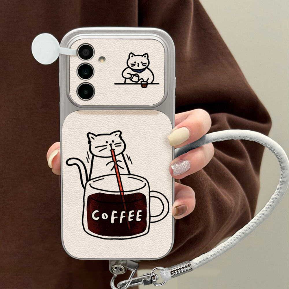 Phone Cases Cute - جراب هاتف بتصميم قطة لطيفة وقهوة