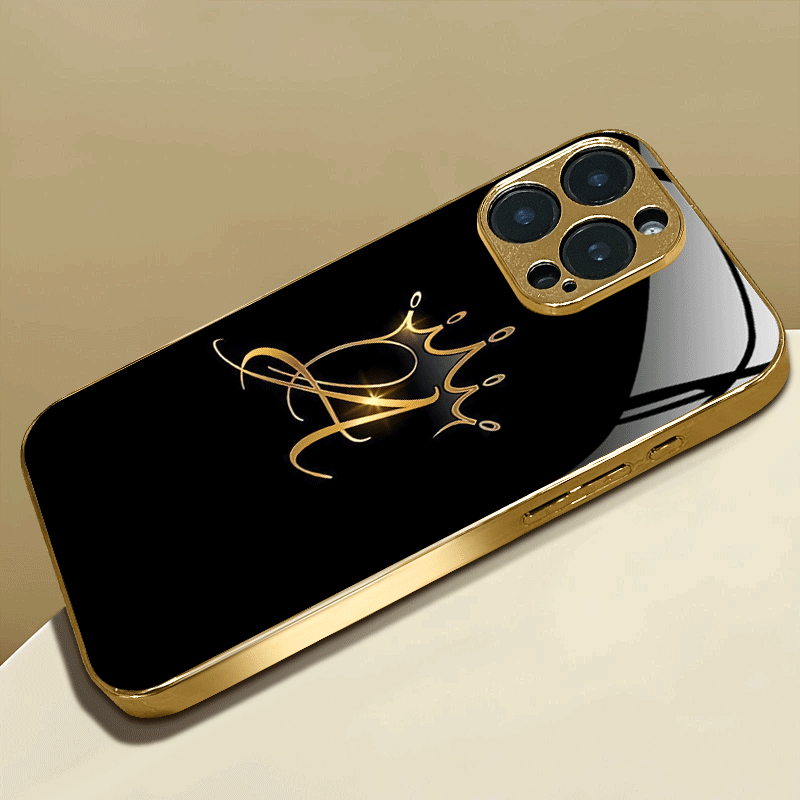 Monogram Custom Case - حافظة صلبة ذهبية فاخرة لهاتف آيفون،