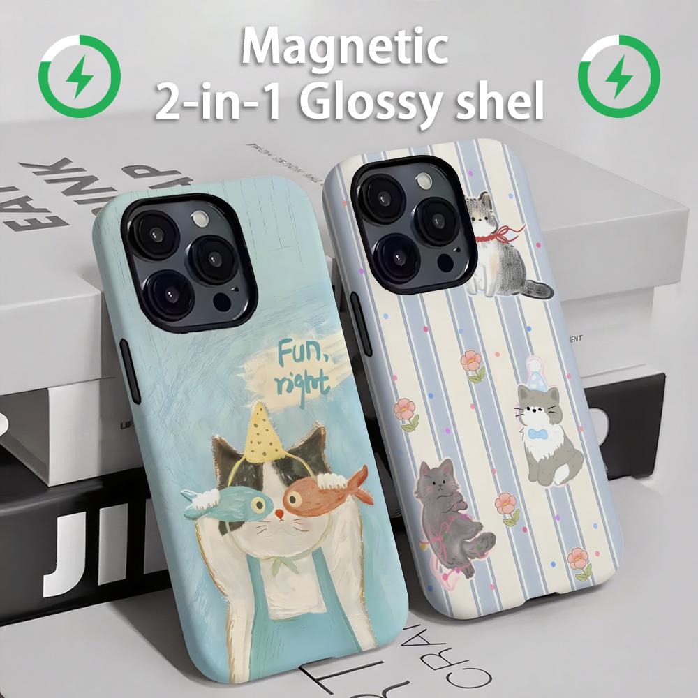 Phone Cases Cute - حافظة هاتف لطيفة للقطط والكلاب مغناطيسية